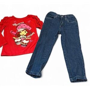Y2K Strawberry Shortcake Outfit Top & Strawberry Shortcake Jeans Set 4T